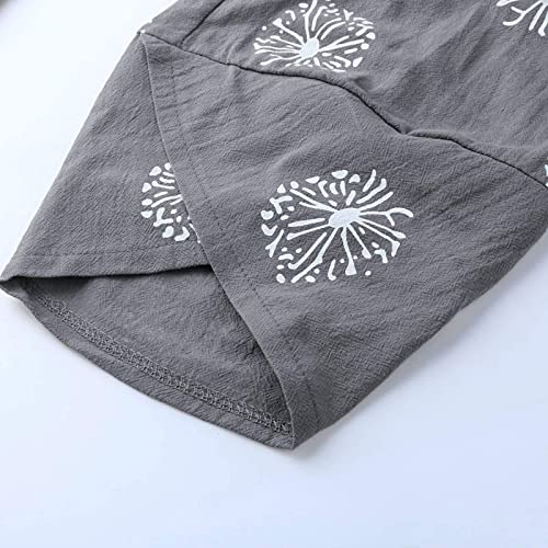 Cotton Linen Capri Pants for Women 2025 Casual Printed Cropped Palazzo Pants Elastic Waist Lounge Baggy Trousers4