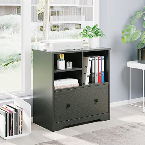 Panana Wood File Cabinet With A Big Drawer, Mobile Lateral Filing Cabinet On Wheels (Black S2) #TOP1