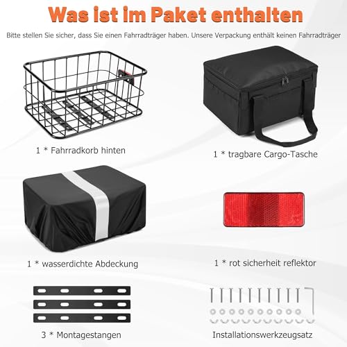CDYWD Fahrradkorb Hinten für Herren & Damen, Groß Abnehmbar Fahrradkorb Gepäckträger mit Herausnehmbarer Innentasche, Hinten Fahrrad Korb Schulranzen für Ebike, Mountainbike, Citybike, Cruiser
