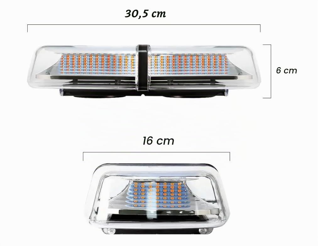 Mini Rampe Barre Lumineuse d’Avertissement 12-24V Orange LED 72 LED Balise d'Urgence Gyrophare Fixation à Boulon 8 Modes de Flash