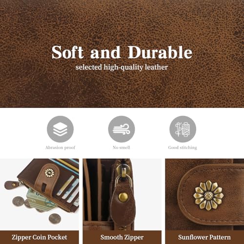 Image of Wallet Women,RFID Blocking Womens Wallet,Leather Bifold Compact Small Wallet for Women Card Holder with Zip Coin Pocket(browncoffee)