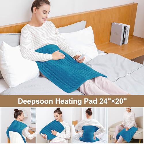 Image of Deepsoon Heating Pad,Electric Heating Pads for Back,Neck,Moist Heating Pad for Abdomen Shoulder Knee Legs,Dry /Moist Heat&Auto Shut Off,Mother's Day Birthday for Men and Women,Blue,24x20 Inch