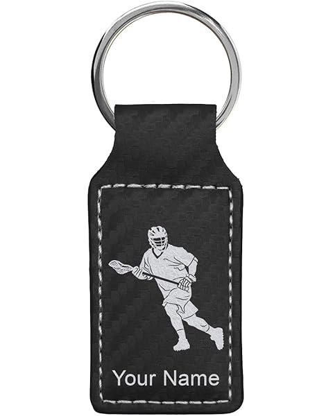 LaserGram Rectangle Keychain, Lacrosse Player Man, Personalized Engraving Included