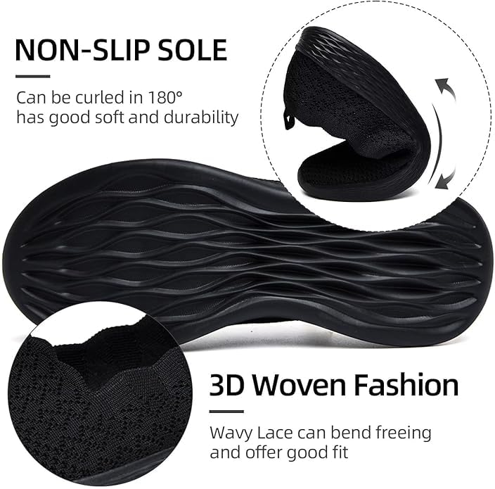 Image of Puxowe Women's Slip-On Walking Shoes | Lightweight Knit Sneakers with Memory Foam Insole, Breathable & Wide Fit Available for Daily Walking, Casual & Travel