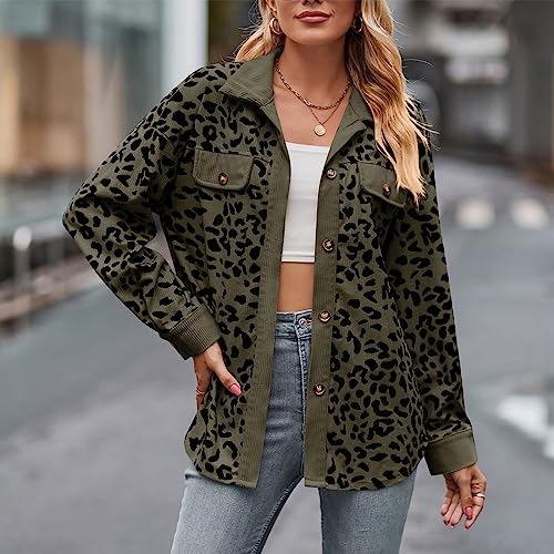 Womens Corduroy Jackets Button Down Long Sleeve Shackets Leopard Boyfriend Style Oversized Fall Outfits with Pockets4