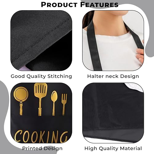Image of Kraptick Kitchen Apron - Comfortable Cooking Waterproof Apron for Men and Women With Pocket and Side Coral Velvet for Wiping