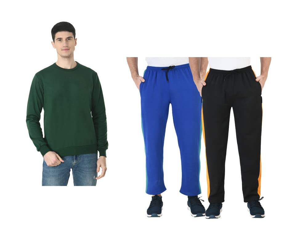 IndiWeaves Men Solid Fleece Warm Sweatshirts and Fleece Lower for Winter [Pack of 3] Multicolor 180