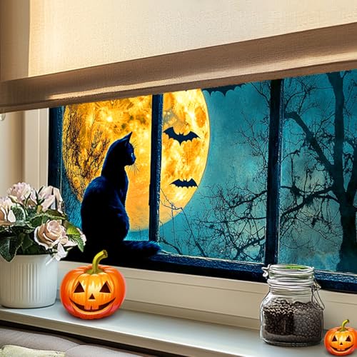 Película adhesiva para ventana con diseño de gato negro Halloween miniatura 6