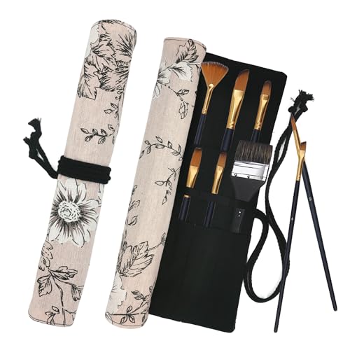 Funny live Paint Brush Holder Art Supplies Artist Brush Holder & Art Supply Storage Organizer Roll-Up Case Bag Protect Acrylic Oil Watercolor Paintbrushes (Peony-20 Slot Pockets)