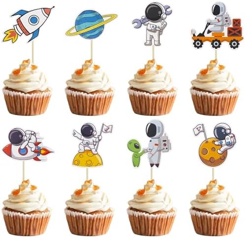 Gyufise 40Pcs Space Astronaut Cupcake Toppers