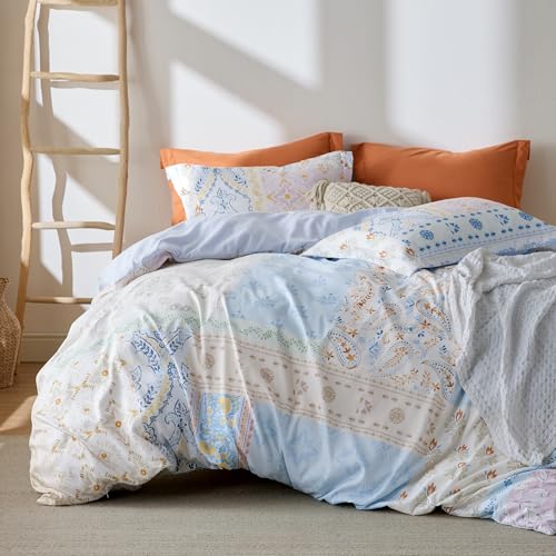 Image of Bedsure Duvet Cover King Size - Reversible Vintage Floral Duvet Cover Set with Zipper Closure, 3 Pieces Winter Sky Bedding Set with 8 Corner Ties and 2 Pillow Shams 20 inchx36 inch
