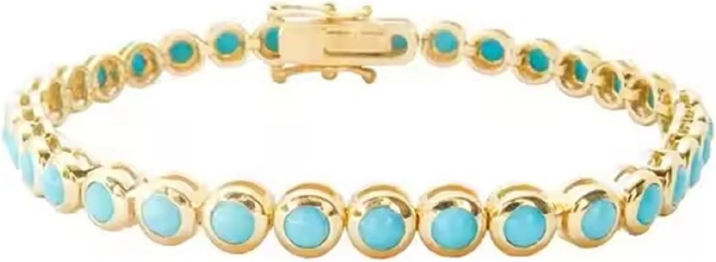 925 Sterling Silver Turquoise Tennis Bracelet For Women Wedding Bracelet Round Shape Turquoise Bridal Bracelet For Gift