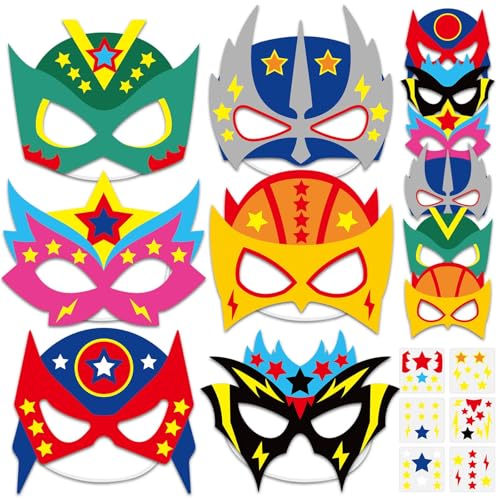 36 Packs Hero Theme Mask Craft Kits Hero Mask Your Own Super Theme Masks Funny DIY Paper Masks Art Craft Colored Paper Helmet Super Party Gifts for Kids for Home Classroom Game Activities Party Favors