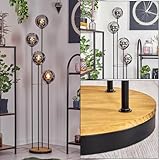  hofstein Lampadaire Gastor, en métal/bois/verre noir/marron foncé/chrome/gris fumé, lampe au design rétro/vintage (Ø 15 cm), interrupteur au pied, 148,5 cm, E14, salon, chambre à coucher, couloir