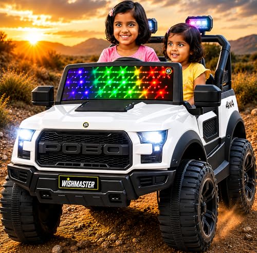 Image of Wish Master 4x4 Off-Road Electric Ride-On Jeep for Kids | 12V Battery, Remote & Manual Drive | Big Size Jeep with Music, Lights & Safety Belt | EV Cars for Kids