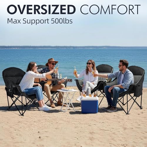 Image of Oversized Camping Chair for Adults 2 Pack - Heavy Duty Outdoor Padded Chair