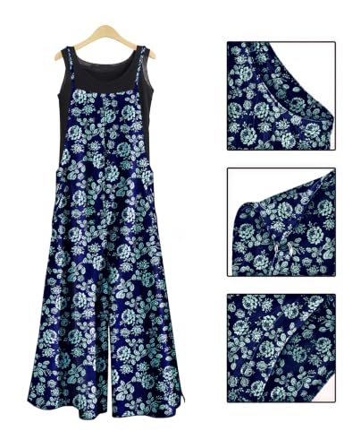 Image of YESNO Women Casual Loose Long Bib Pants Wide Leg Jumpsuits Baggy Cotton Rompers Overalls with Pockets PZZTYP2