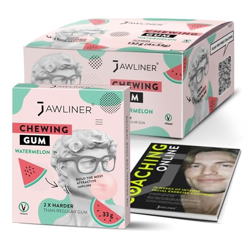 Jawliner® Chicle Mandíbula Dura - Sandía Sin Azúcar - Ejercitador Mandibular 2x Más Duro - 130g (48 Tiras)