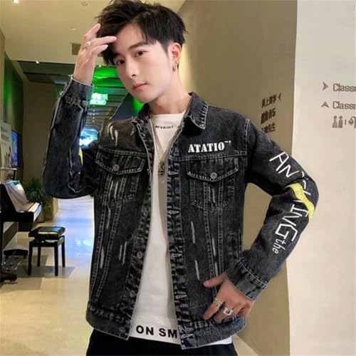 Men's Denim Jacket Punk Worn Male Jean Coats With Print Cowboy Korea Coats3