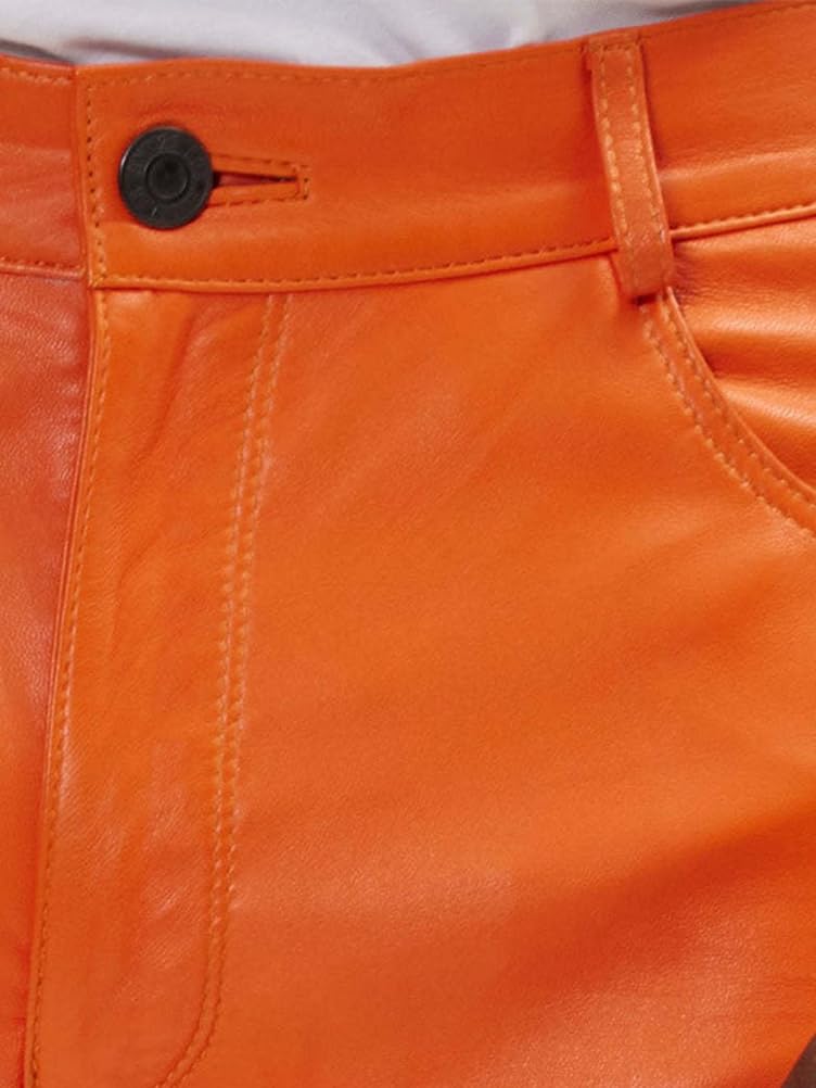 Pantaloni di Pelle Uomo Slim Fit Pantalone Moto Biker