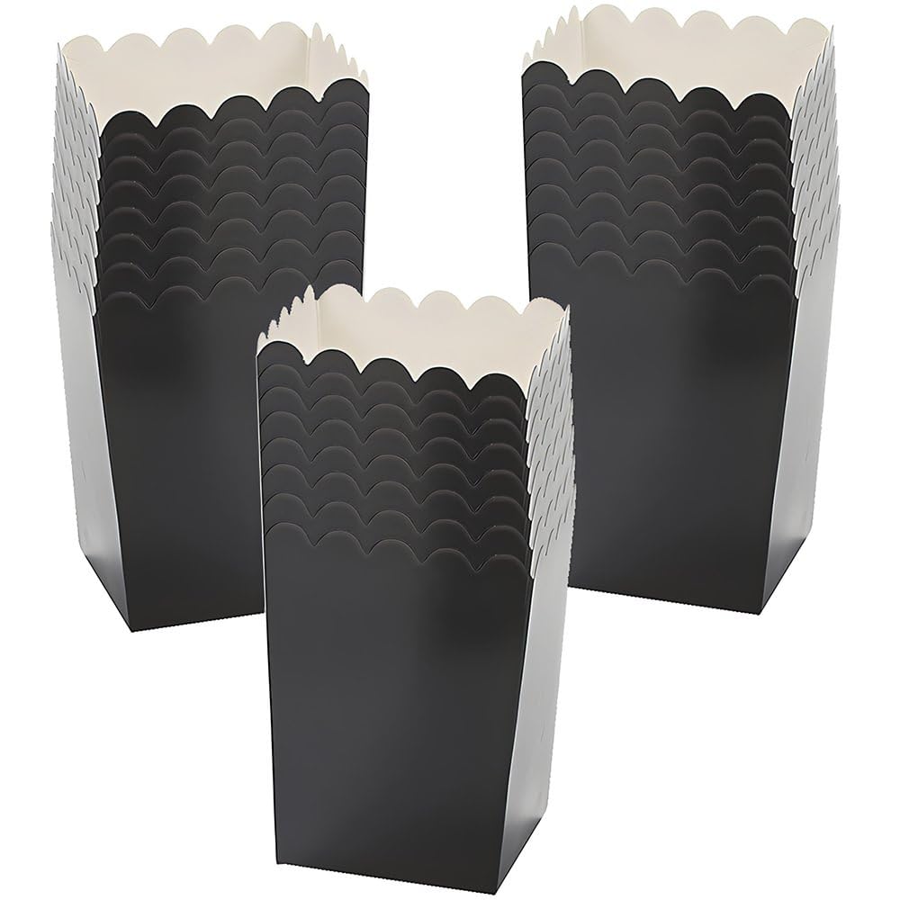 Black Mini Popcorn Cardstock Box (3" x 3" x 4") - Perfect for Parties & Events - 24 Pcs