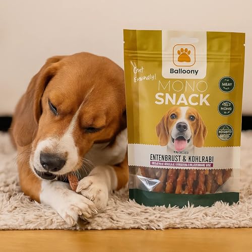 Balloony.pet Monosnack Kaustangen Entenbrust & Kohlrabi – Natürliche hundeleckerli für empfindliche Hunde – Luftgetrocknete leckerlies für Hunde (150g)
