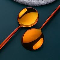 Vista 7 de MINGYU Modern - Juego de 8 cucharas de sopa redondas pesadas con mango largo, cuchara de titanio de acero inoxidable de 8.3 pulgadas, cucharas