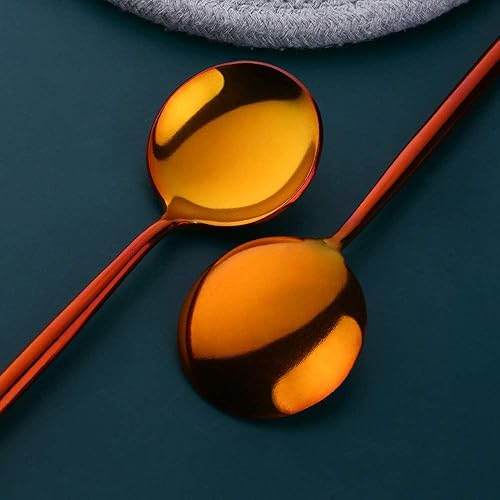 Miniatura 7 de MINGYU Modern - Juego de 8 cucharas de sopa redondas pesadas con mango largo, cuchara de titanio de acero inoxidable de 8.3 pulgadas, cucharas de