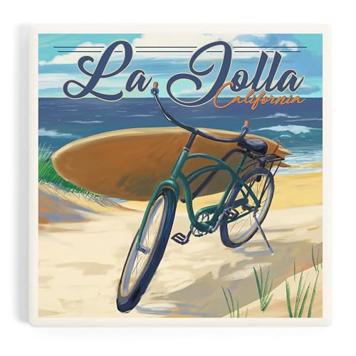 Lantern Press La Jolla, California, Beach Cruiser on Beach (Absorbent Ceramic Coaster, Single, Cork Back, Kitchen Table Decor)