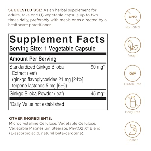 Solgar Ginkgo Biloba Leaf Extract - 180 Vegetable Capsules - Standardized Full Potency (SFP) - Non-GMO, Vegan, Gluten Free, Dairy Free, Kosher - 180 Servings - image 2