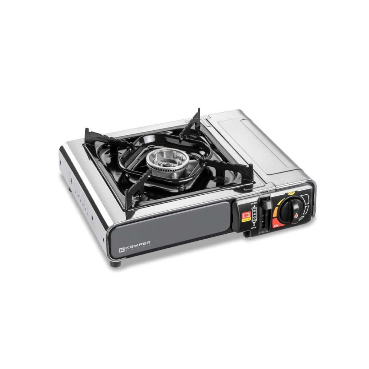 KEMPER - Réchaud à gaz INOX 2200W + 12 Cartouches gaz Allumage piezo Sécurité Insert gaz