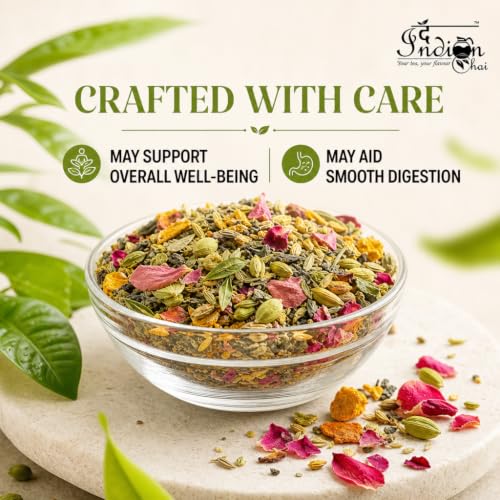 Image of The Indian Chai - Slimming Healthy Green Tea 50g with Garcinia, Haritaki, Senna, Moringa, Turmeric, Ginger, Lemongrass, Hibiscus & Rose for Digestion Support and Daily Detox - Caffeine Free