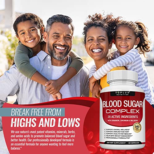 Blood Sugar Complex Supplement – Natural 20 Herbs And Vitamins With Cinnamon, Alpha Lipoic Acid To Support Health, Non-Gmo, For Men Women, 60 Capsules #TOP4