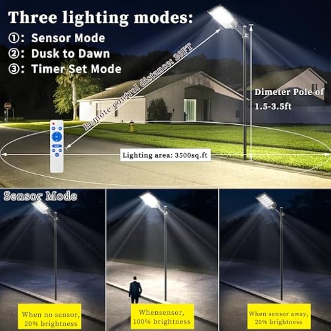 Ofuray Of-6000W Solar Street Lights Outdoor,400000Lm Solar Streets Light Parking Lot Lights Commercial Dusk to Dawn, 6500k Waterproof Led with Remote Control Motion for Street,Court,Barn