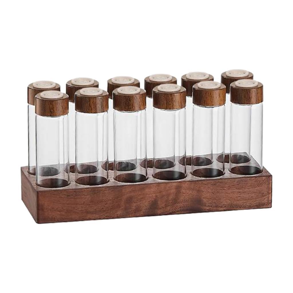 Kaffeebehälter mit Ablage, Einzelportions Aufbewahrungsröhrchen für Kaffeebohnen, Nachfüllbar mit Ständer, Kaffeebohnen Reagenzglas für Die Speisekamm, 12 Loch 22g