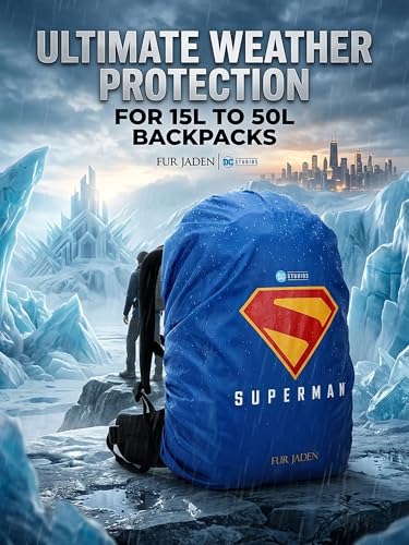 Image of Fur Jaden Superman Waterproof Rain Cover For Backpacks with Pouch For Storage | Waterproof Dustproof Rain Cover Bag with Elastic Adjustable | Upto 50L (Blue)