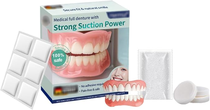One-Touch Silicone Denture Set, Denture Care Supplies, Recommended by Japanese Dentists for Confidence in Smile, Top and Bottom Dentures, Natural, Comfortable and Portable Denture, Food Safe