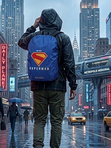 Image of Fur Jaden Superman Waterproof Rain Cover For Backpacks with Pouch For Storage | Waterproof Dustproof Rain Cover Bag with Elastic Adjustable | Upto 50L (Blue)