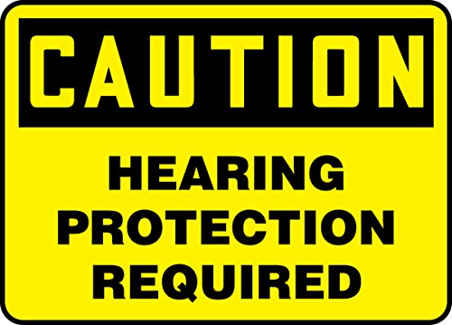 Panneau Caution Hearing Protection Required en vinyle adhésif Accuform MPPA630XV