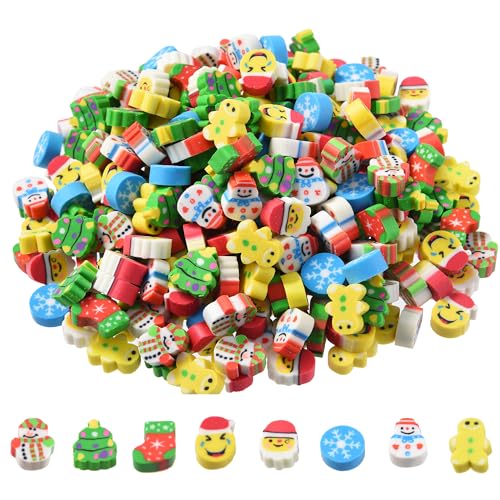 HILAZA 320pcs Mini Christmas Erasers for Kids Bulk Cute Small Erasers for Christmas Party Favors Goodie Bags Stuffers Stocking Stuffers Holiday Gifts Classroom Rewards