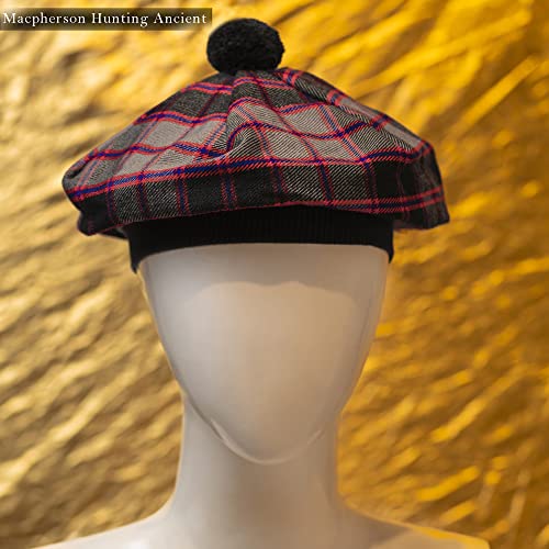 Image of Scottish Tam O' Shanter Hat Tartan Bonnet Pom Pom Wool Flat Cap One Size
