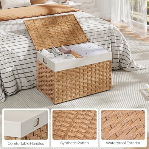 HOOBRO Storage Basket with Lid, 17.2 Gallon (65L) Wicker Basket, Handwoven Blanket Storage Basket with Handles, Metal Frame and Soft Lining, Foldable for Bedroom, Laundry Room, Natural NL265CW01 by HOOBRO - Used condition - Image 7