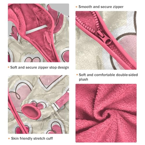 OTVEE Valentine Pink Heart Kids Hoodie Jackets Fall Spring Full Zip Warm Outwear Coat3