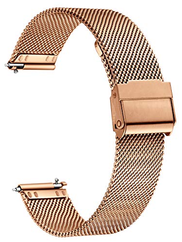 XIRUVE Uhrenarmband Edelstahl Mesh Schnellverschluss Ersatzband für Damen Herren 12-24mm (18mm, Rosegold)