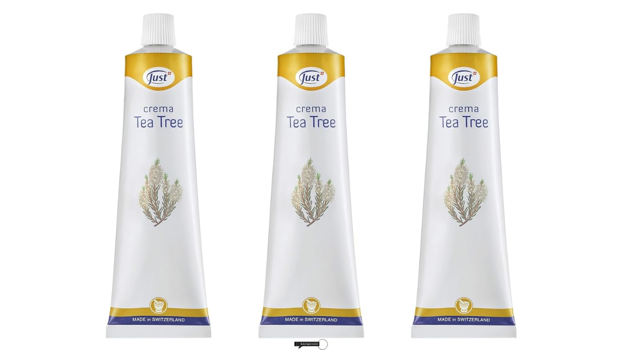3 confezioni di crema all'albero del tè Just Dermoactive, 100 ml, favorisce l'equilibrio della pelle, + portachiavi Italy Shop Service gratuito