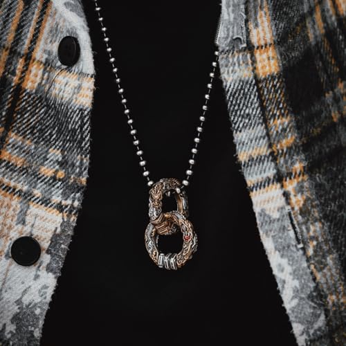 COPPERTIST.WU Dragon HexaFlow Pendant for Necklace - Rotating I Ching Hexagram Talisman, Brass & Oxidized Silver, 3D Dragon Design with Red Zirconia Pearl & Green Chalcedony2