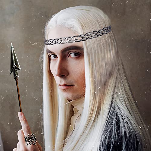 Coteeza Fairy Circlet Medieval Crown Handmade Viking Braided Headpiece Celtic Headband Tiara Silver And Black Renaissance Cosplay Fashion Hair Decoration For Larp Renaissance Carnival Party #TOP2