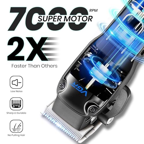 Image of VGR V-013 Professional Salon Quality Hair Clipper - 200 Minutes Runtime, 2000mAh Lithium Battery, Adjustable Taper Lever, 8 Guide Combs, LED Display (Blue)