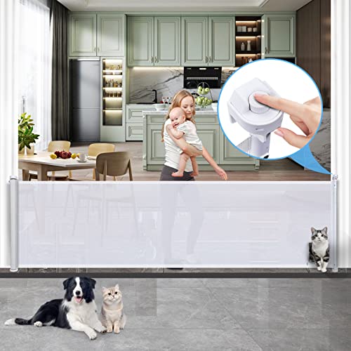 Image of Chen's Cat 122 inch Retractable Baby Gate, Extra Dog Baby Gates Adjust Pet Gates Outdoor Indoor, Wide Baby Gate Long Dog Gate Large Opening Retractable 35" Tall Big Mesh Gate for Doorway Stairs