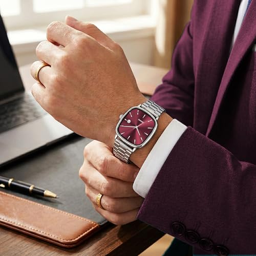 Image of Acnos Luxury Square Dial Quartz Watch for Men & Women - Stainless Steel Bracelet, Minimalist Analog Wristwatch with Date Window Pack of 1